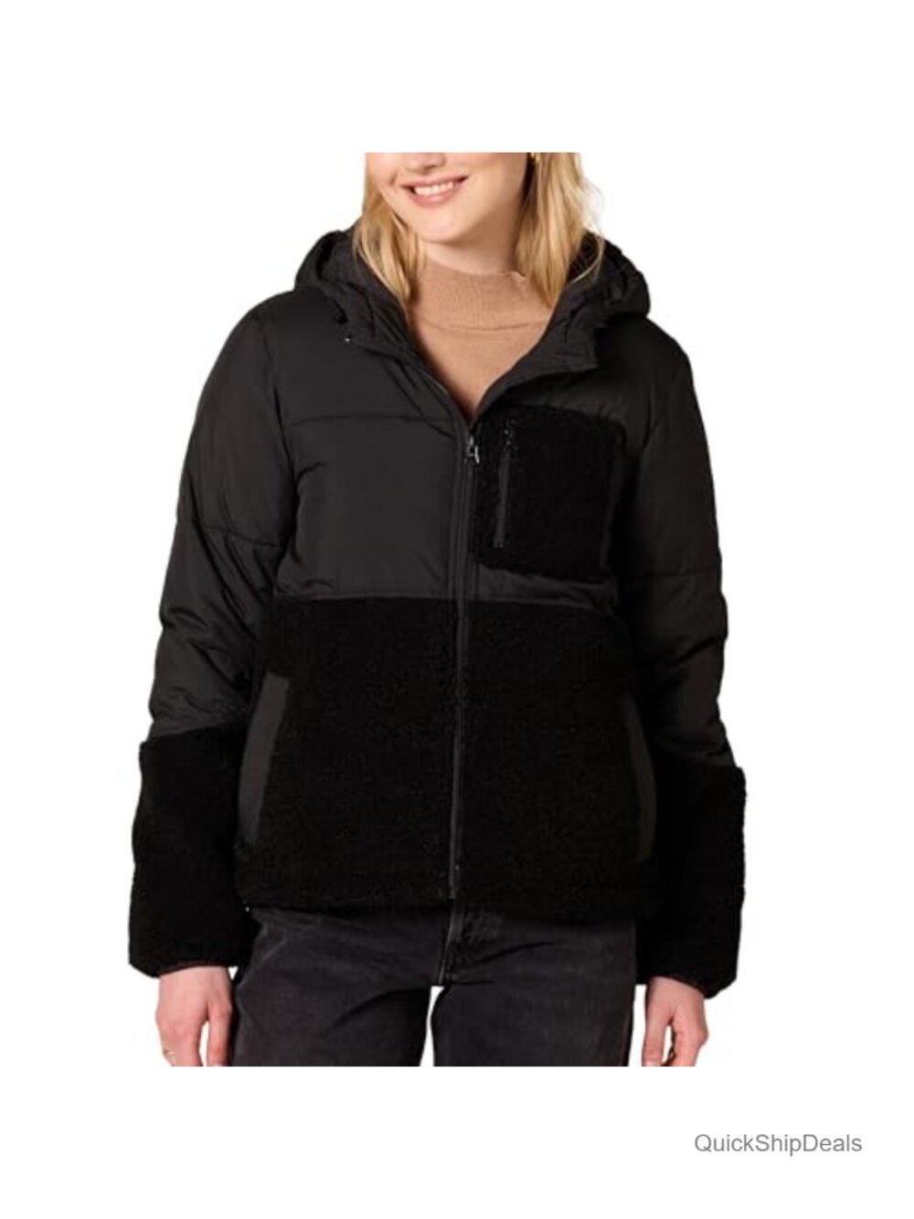 Women's Full-Zip Sherpa Fleece Hooded Puffer Jacket